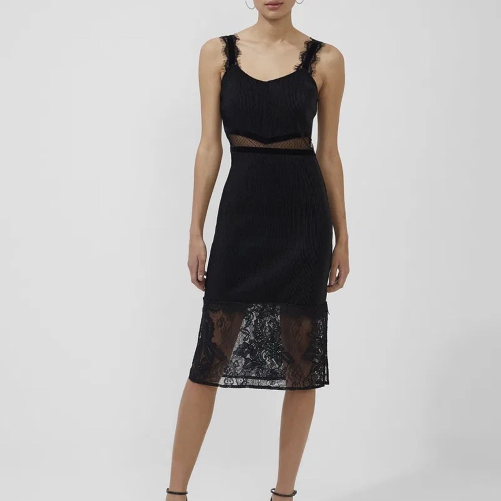 French Connection Black Lace Midi Dress